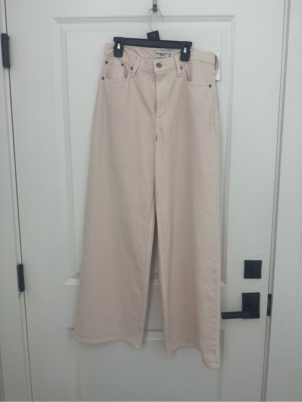 Abercrombie & Fitch High-Rise Wide Leg Jeans in Light Beige